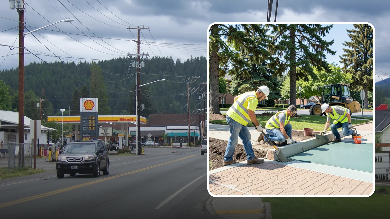 Decorative Concrete in Granite Falls, Snohomish County, WA - We install stamped, colored, and exposed-aggregate concrete for plazas, crosswalks, and civic gathering spaces.