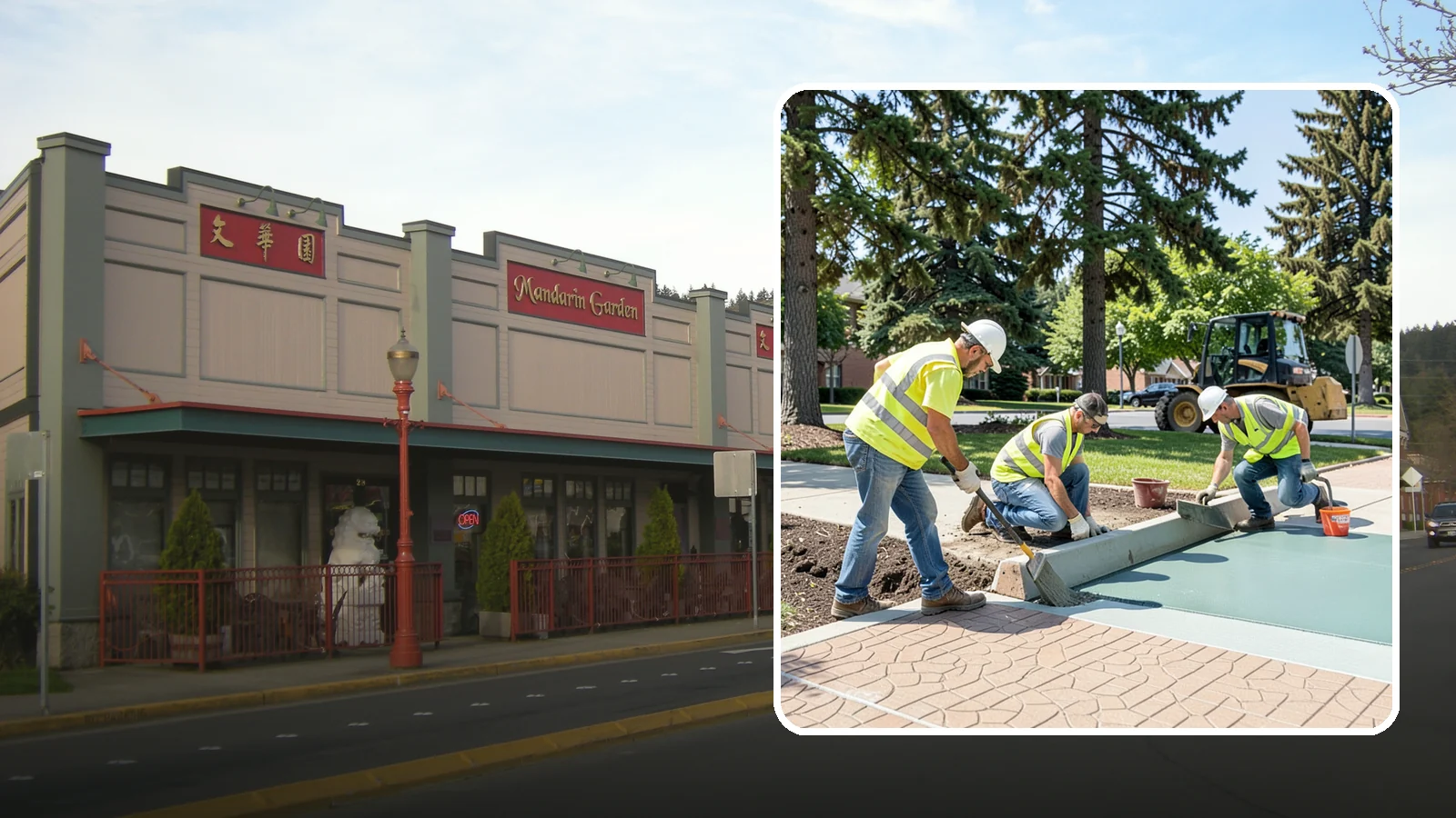 Decorative Concrete in Issaquah, King County, WA - We install stamped, colored, and exposed-aggregate concrete for plazas, crosswalks, and civic gathering spaces.