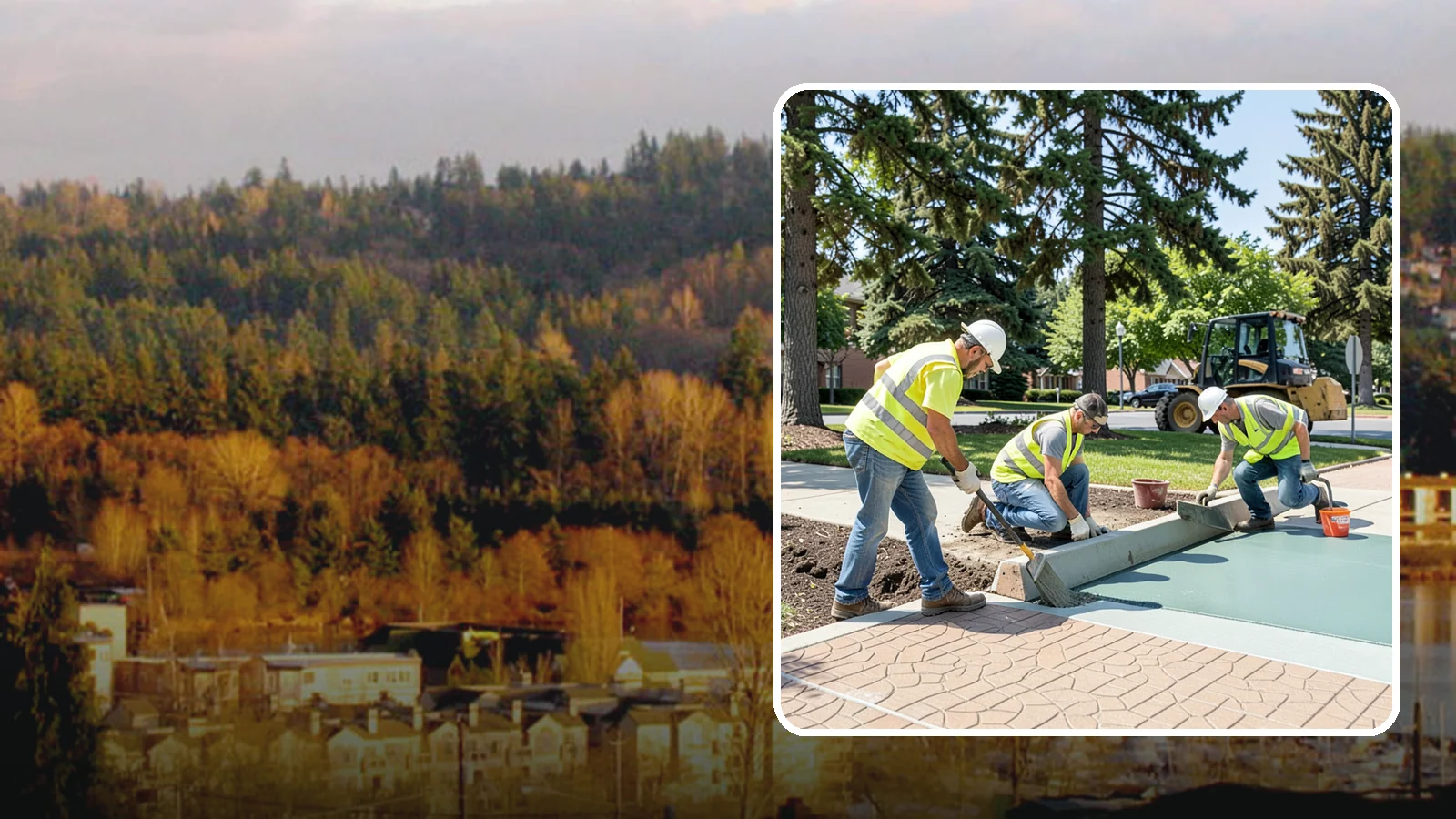 Decorative Concrete in Kenmore, King County, WA - We install stamped, colored, and exposed-aggregate concrete for plazas, crosswalks, and civic gathering spaces.