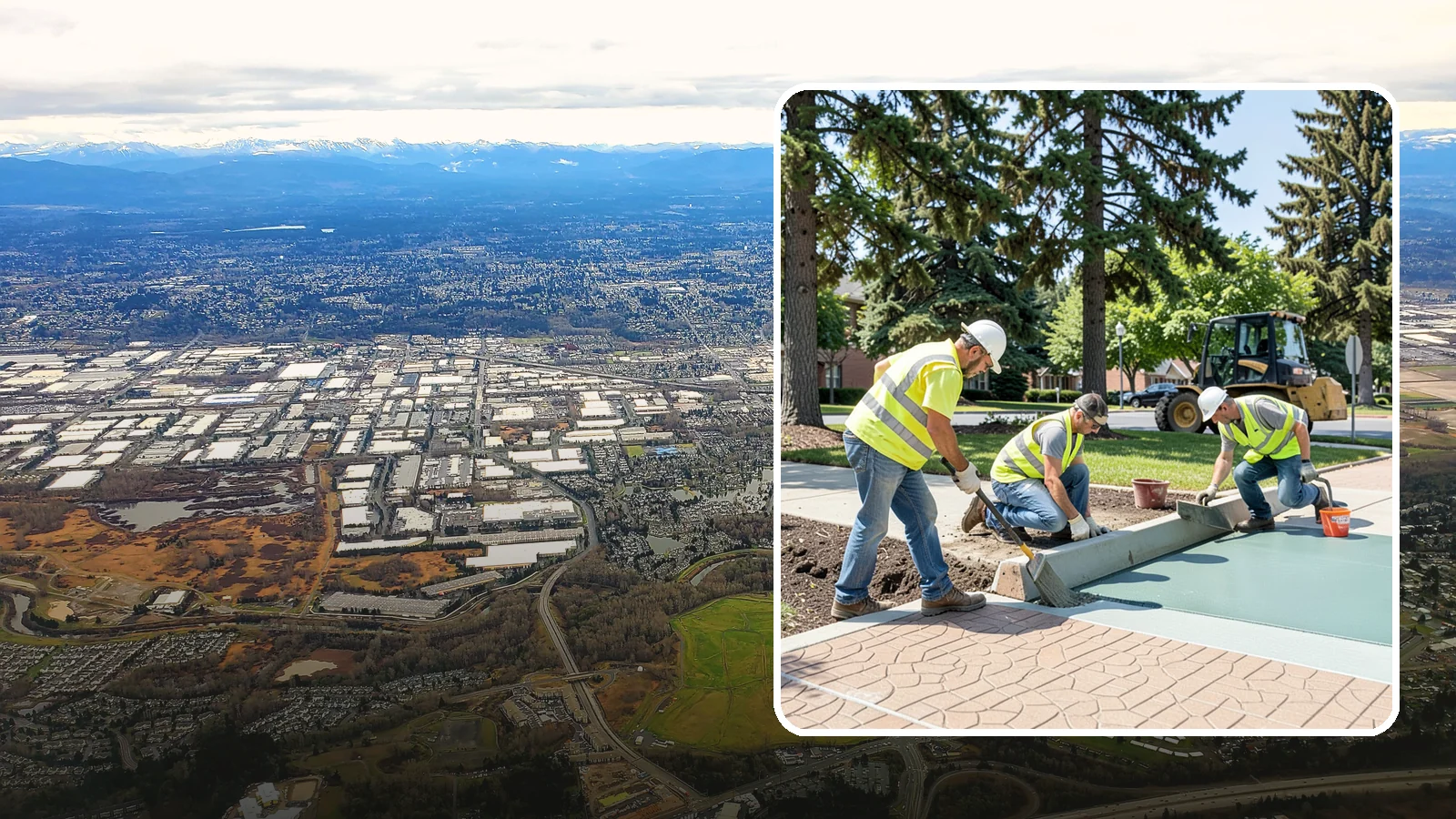 Decorative Concrete in Kent, King County, WA - We install stamped, colored, and exposed-aggregate concrete for plazas, crosswalks, and civic gathering spaces.