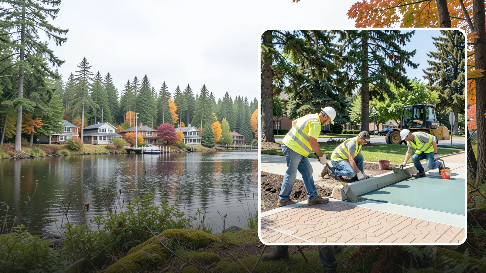 Decorative Concrete in La Conner, Skagit County, WA - We install stamped, colored, and exposed-aggregate concrete for plazas, crosswalks, and civic gathering spaces.