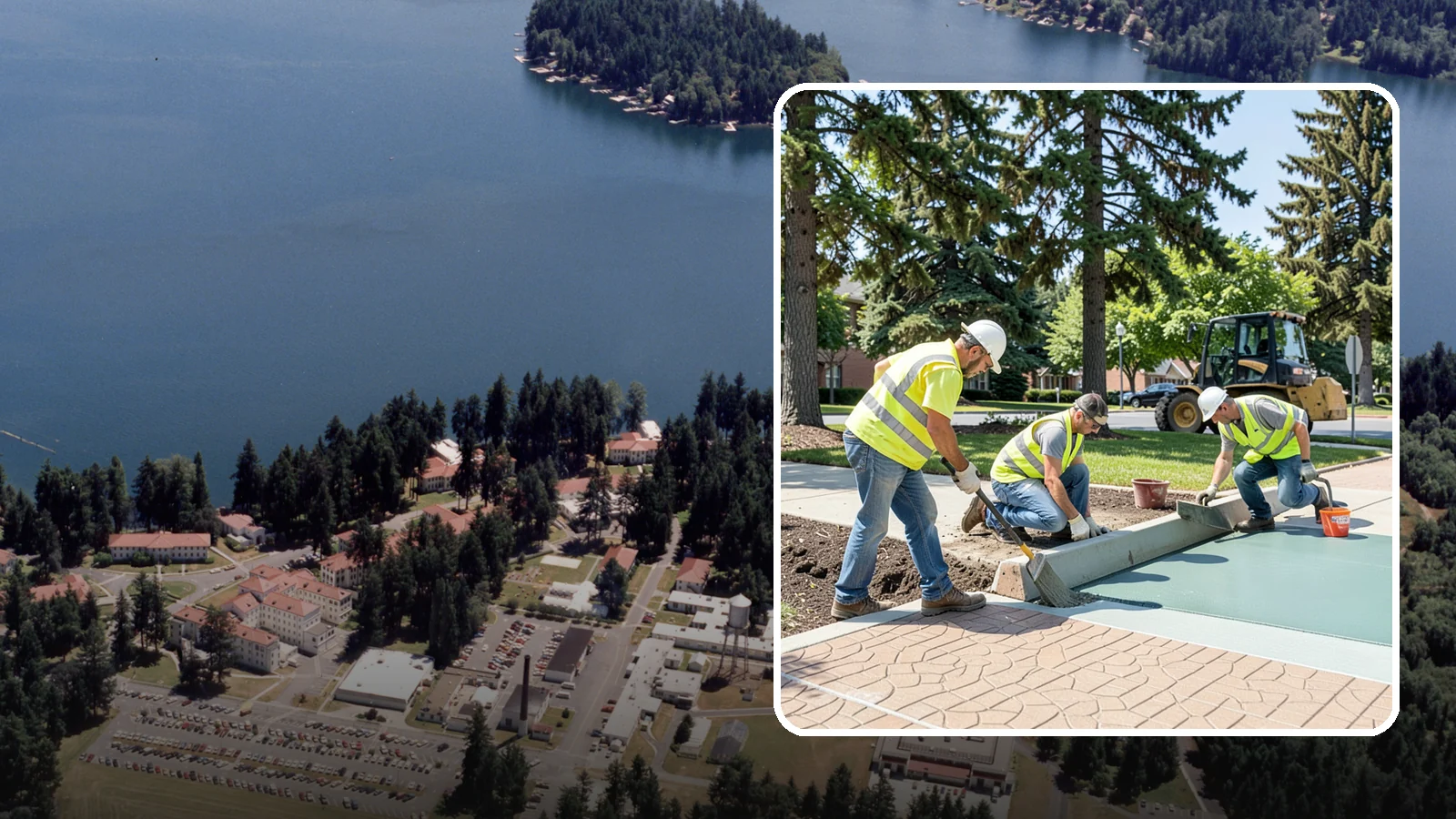 Decorative Concrete in Lakewood, Pierce County, WA - We install stamped, colored, and exposed-aggregate concrete for plazas, crosswalks, and civic gathering spaces.