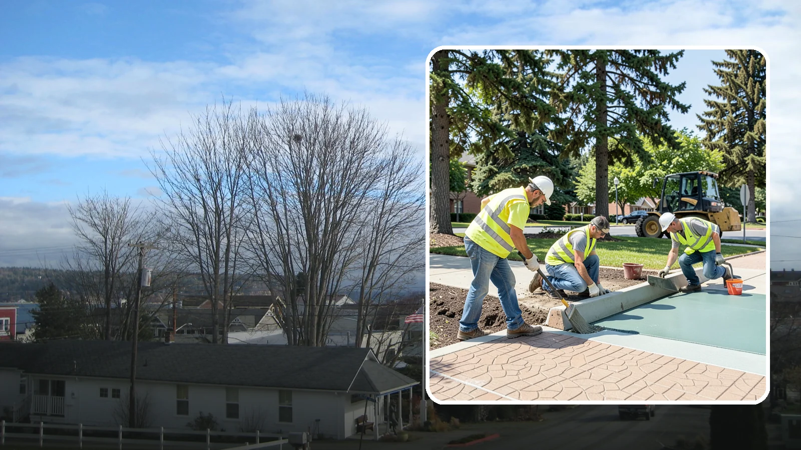 Decorative Concrete in Langley, Island County, WA - We install stamped, colored, and exposed-aggregate concrete for plazas, crosswalks, and civic gathering spaces.
