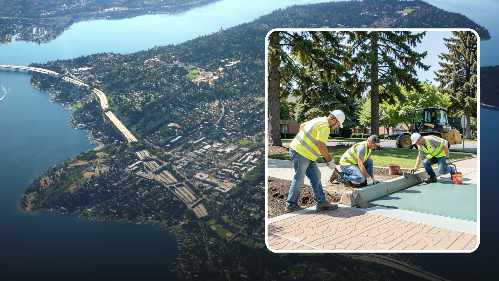 Decorative Concrete in Mercer Island, King County, WA - We install stamped, colored, and exposed-aggregate concrete for plazas, crosswalks, and civic gathering spaces.