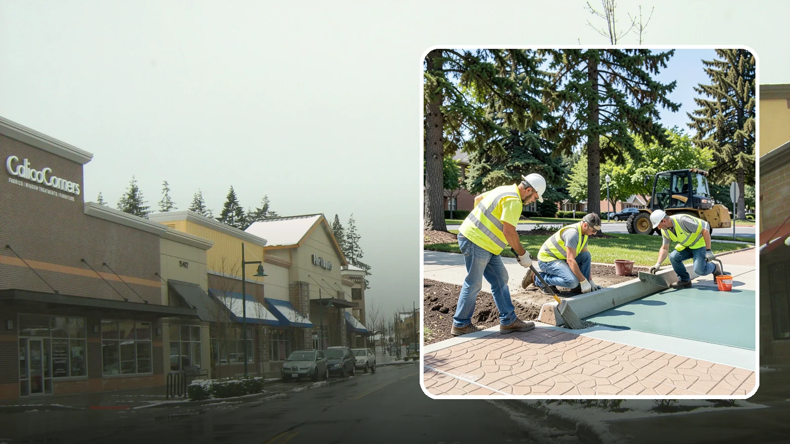 Decorative Concrete in Mill Creek, Snohomish County, WA - We install stamped, colored, and exposed-aggregate concrete for plazas, crosswalks, and civic gathering spaces.