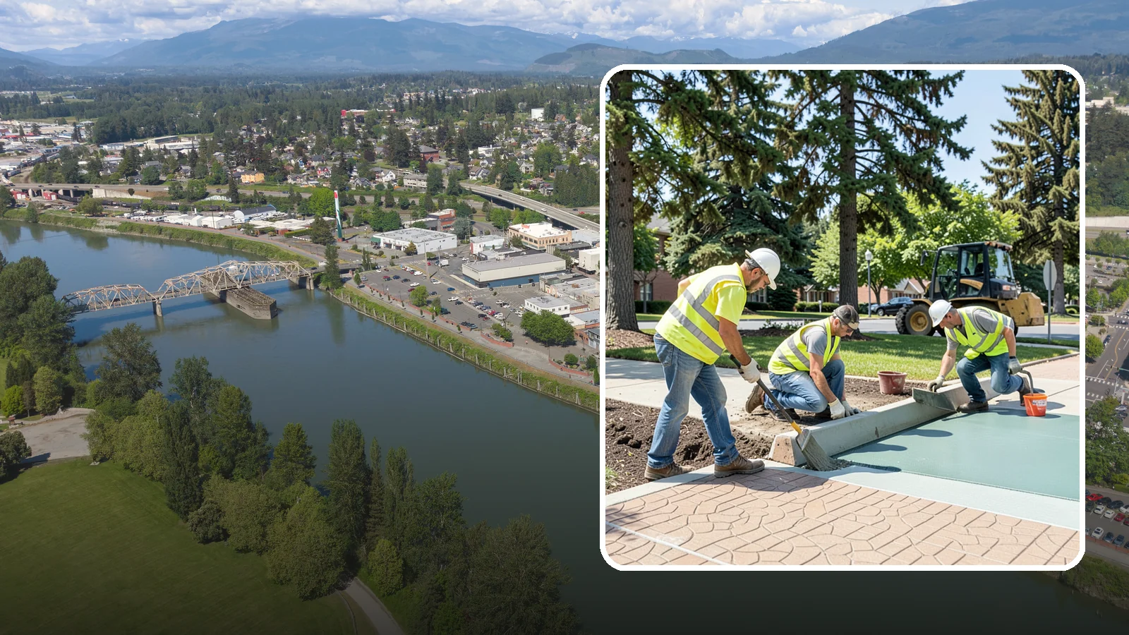 Decorative Concrete in Mount Vernon, Skagit County, WA - We install stamped, colored, and exposed-aggregate concrete for plazas, crosswalks, and civic gathering spaces.