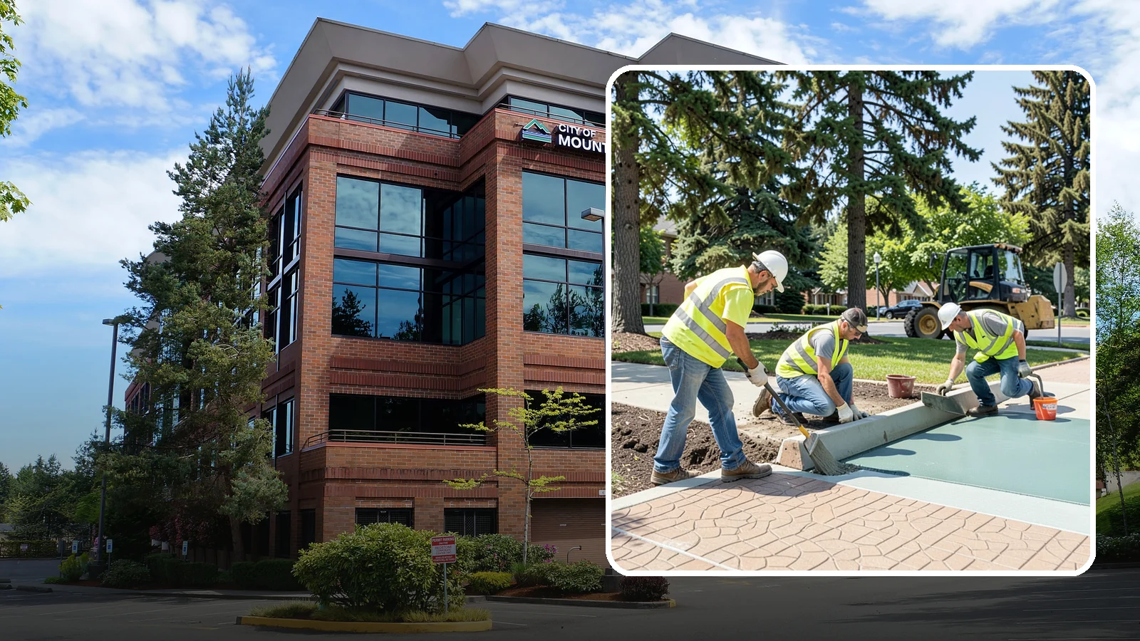 Decorative Concrete in Mountlake Terrace, Snohomish County, WA - We install stamped, colored, and exposed-aggregate concrete for plazas, crosswalks, and civic gathering spaces.