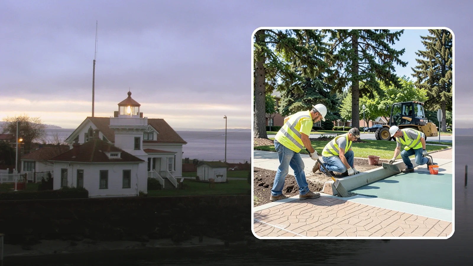 Decorative Concrete in Mukilteo, Snohomish County, WA - We install stamped, colored, and exposed-aggregate concrete for plazas, crosswalks, and civic gathering spaces.
