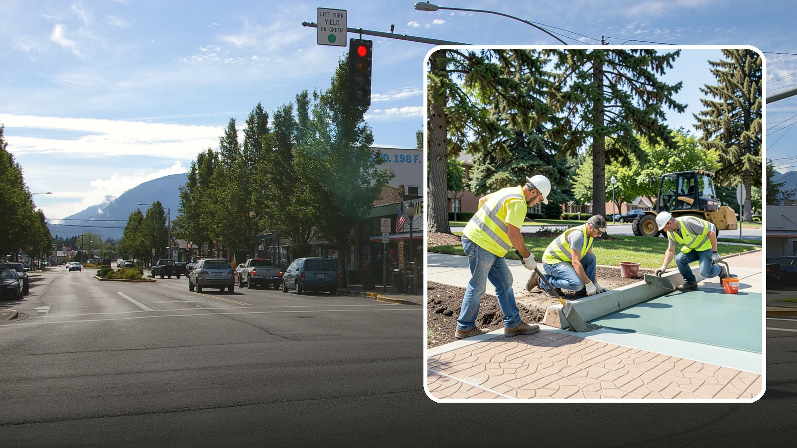 Decorative Concrete in North Bend, King County, WA - We install stamped, colored, and exposed-aggregate concrete for plazas, crosswalks, and civic gathering spaces.