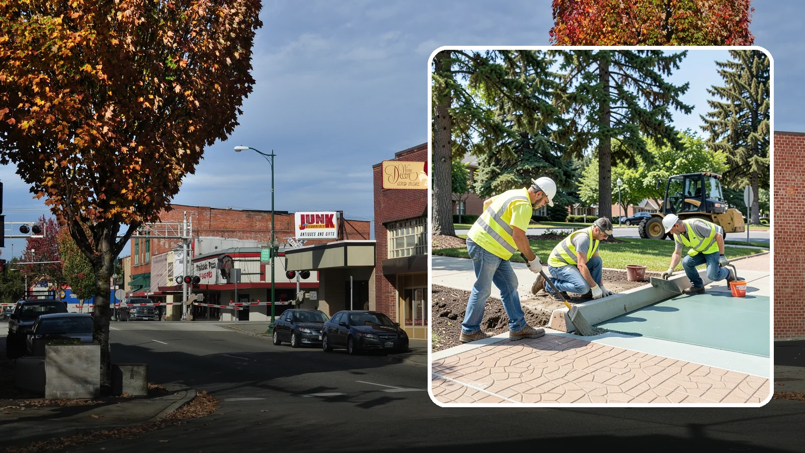 Decorative Concrete in Puyallup, Pierce County, WA - We install stamped, colored, and exposed-aggregate concrete for plazas, crosswalks, and civic gathering spaces.