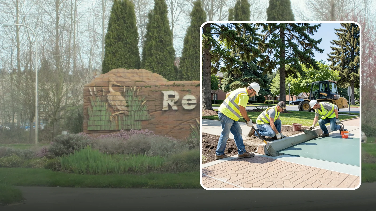 Decorative Concrete in Renton, King County, WA - We install stamped, colored, and exposed-aggregate concrete for plazas, crosswalks, and civic gathering spaces.