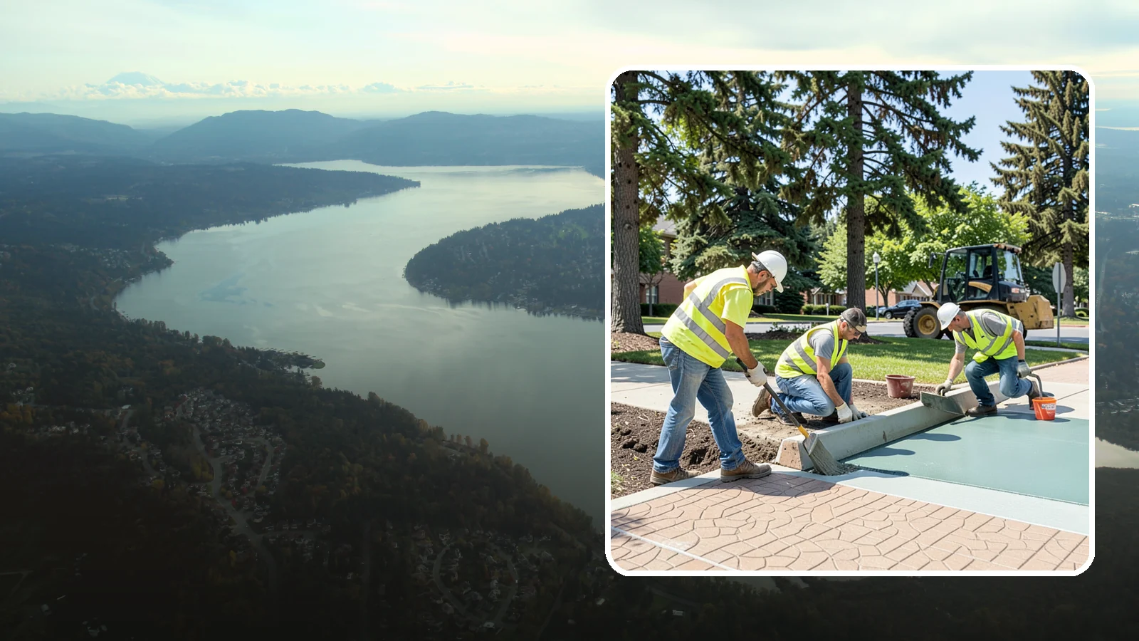 Decorative Concrete in Sammamish, King County, WA - We install stamped, colored, and exposed-aggregate concrete for plazas, crosswalks, and civic gathering spaces.