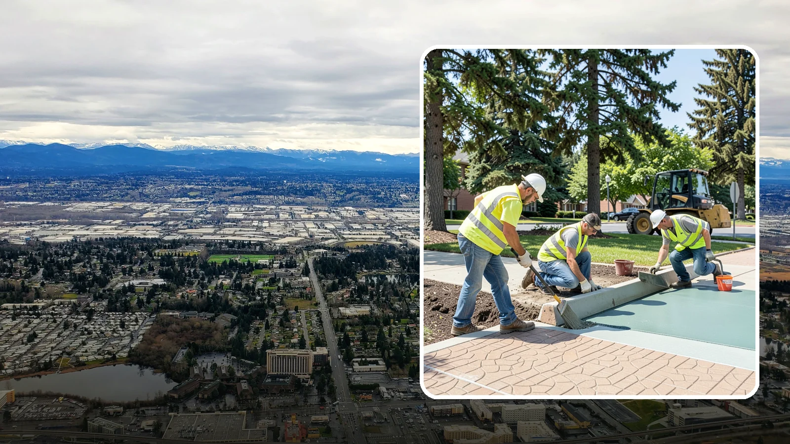 Decorative Concrete in SeaTac, King County, WA - We install stamped, colored, and exposed-aggregate concrete for plazas, crosswalks, and civic gathering spaces.