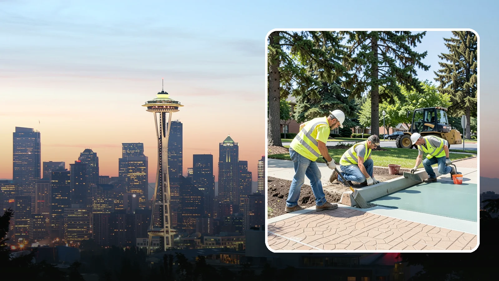 Decorative Concrete in Seattle, King County, WA - We install stamped, colored, and exposed-aggregate concrete for plazas, crosswalks, and civic gathering spaces.