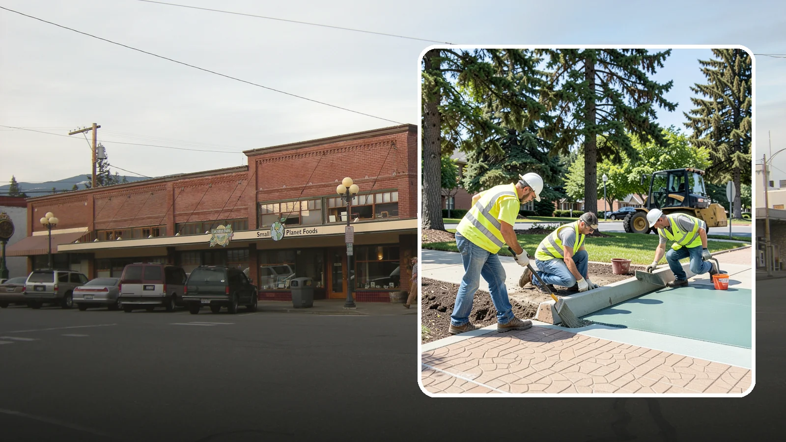 Decorative Concrete in Sedro-Woolley, Skagit County, WA - We install stamped, colored, and exposed-aggregate concrete for plazas, crosswalks, and civic gathering spaces.