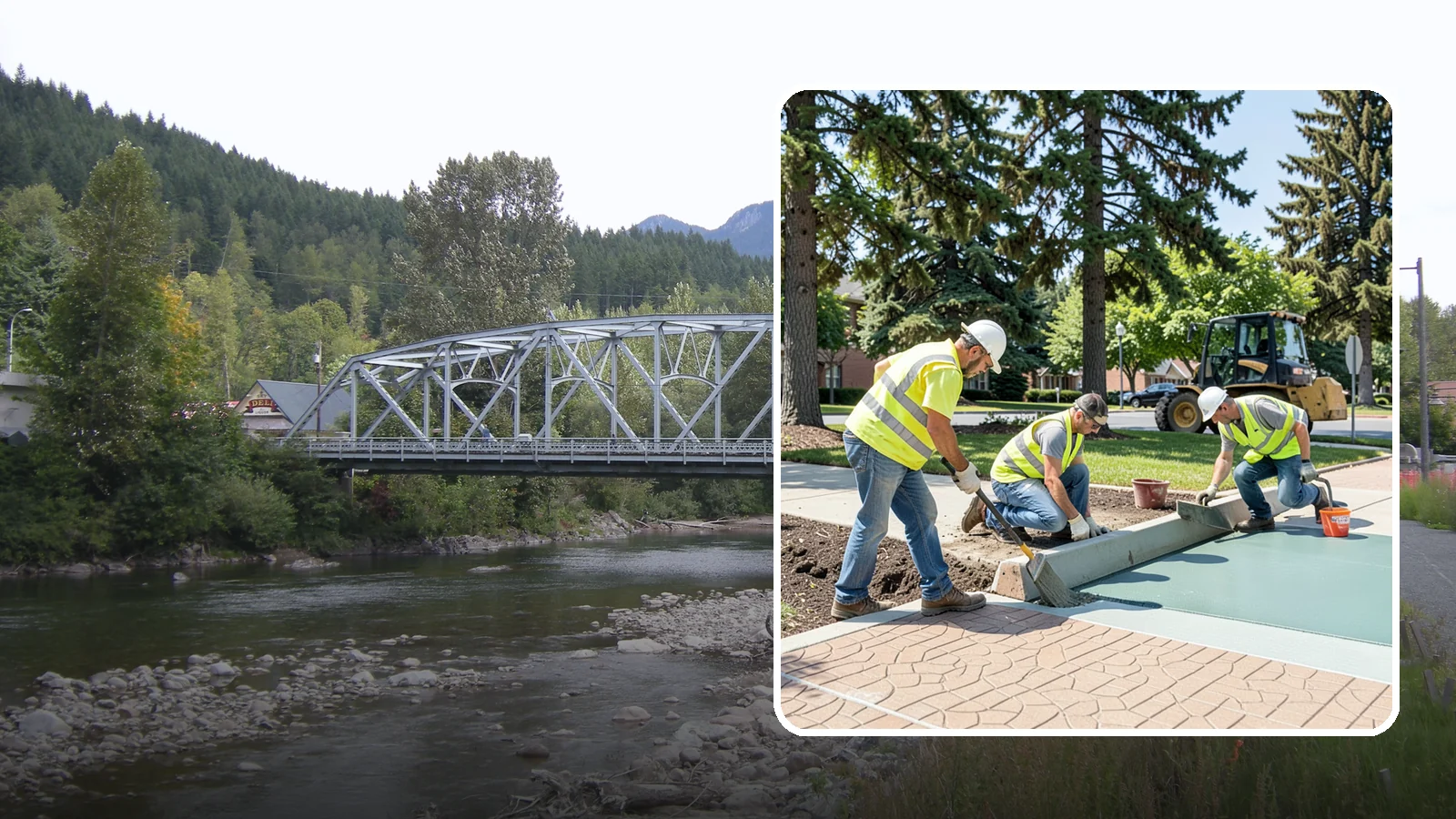 Decorative Concrete in Skykomish, King County, WA - We install stamped, colored, and exposed-aggregate concrete for plazas, crosswalks, and civic gathering spaces.