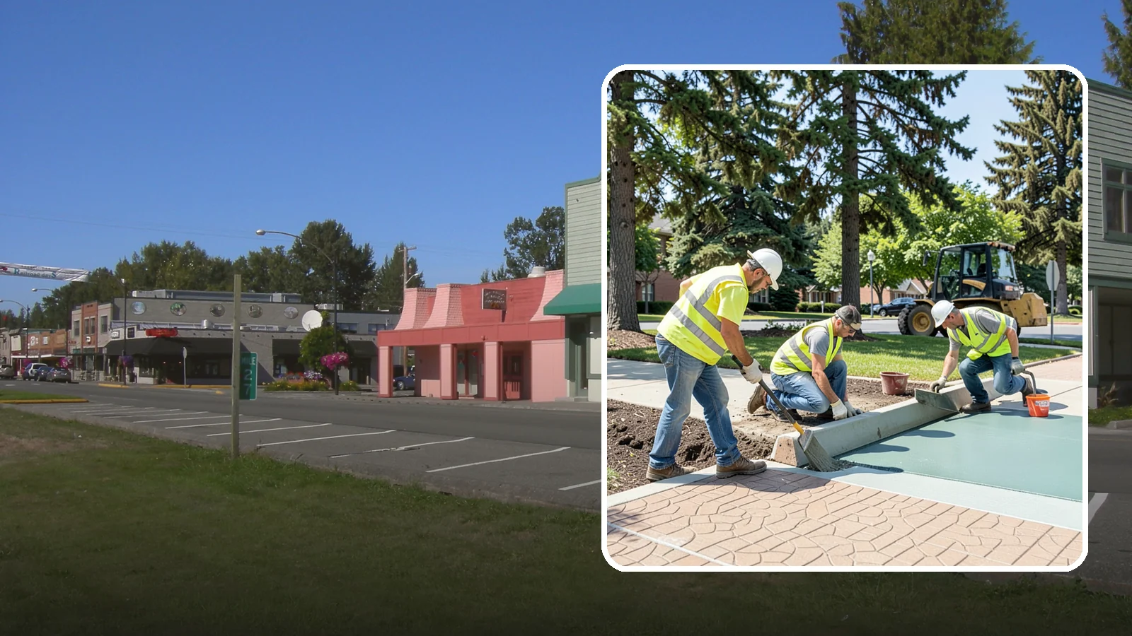 Decorative Concrete in Snoqualmie, King County, WA - We install stamped, colored, and exposed-aggregate concrete for plazas, crosswalks, and civic gathering spaces.
