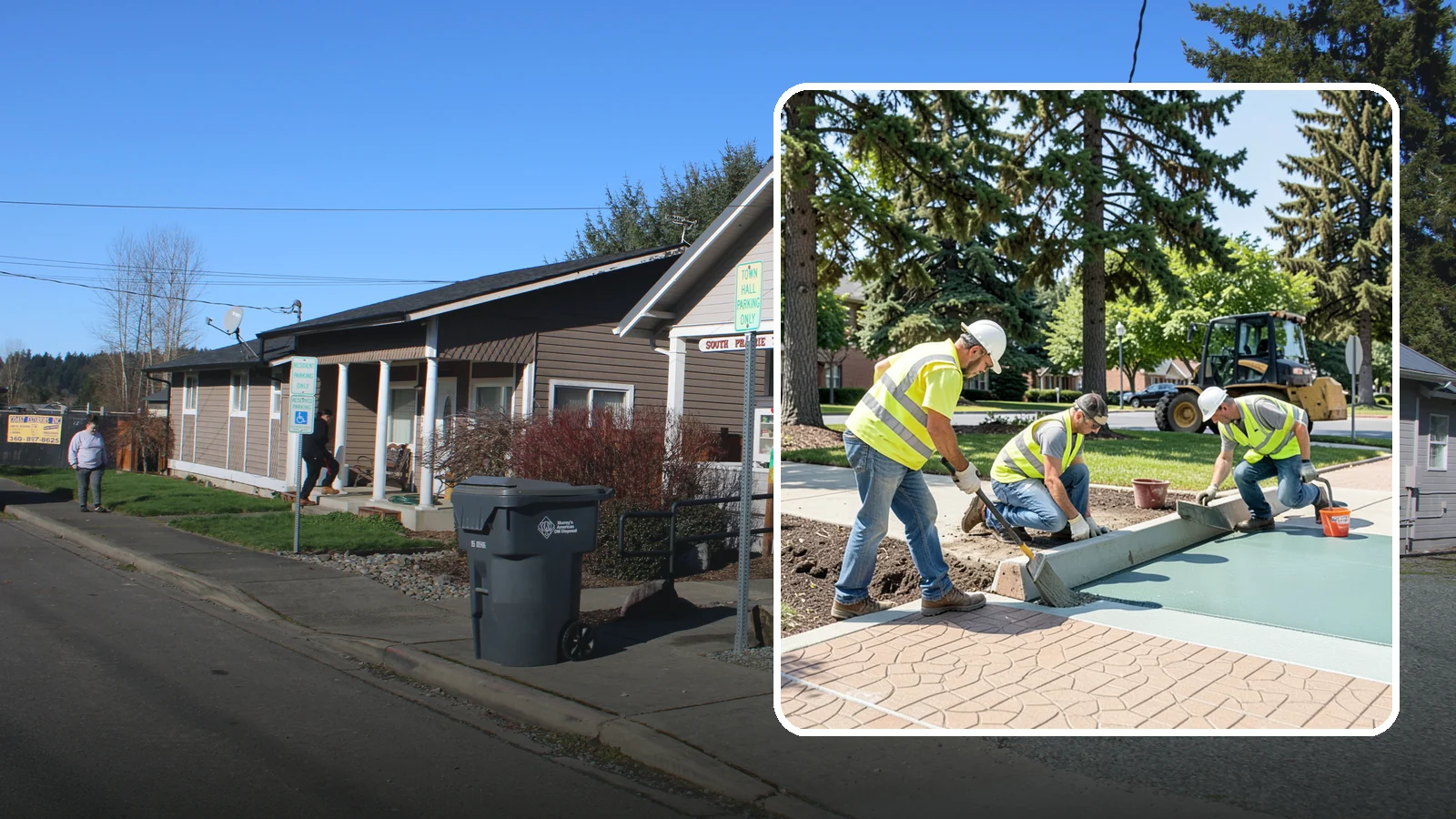 Decorative Concrete in South Prairie, Pierce County, WA - We install stamped, colored, and exposed-aggregate concrete for plazas, crosswalks, and civic gathering spaces.