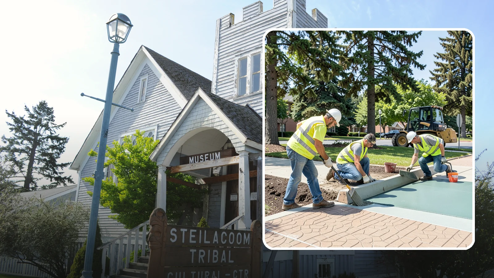 Decorative Concrete in Steilacoom, Pierce County, WA - We install stamped, colored, and exposed-aggregate concrete for plazas, crosswalks, and civic gathering spaces.