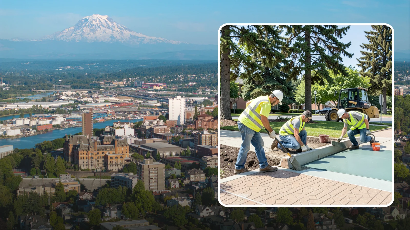 Decorative Concrete in Tacoma, Pierce County, WA - We install stamped, colored, and exposed-aggregate concrete for plazas, crosswalks, and civic gathering spaces.