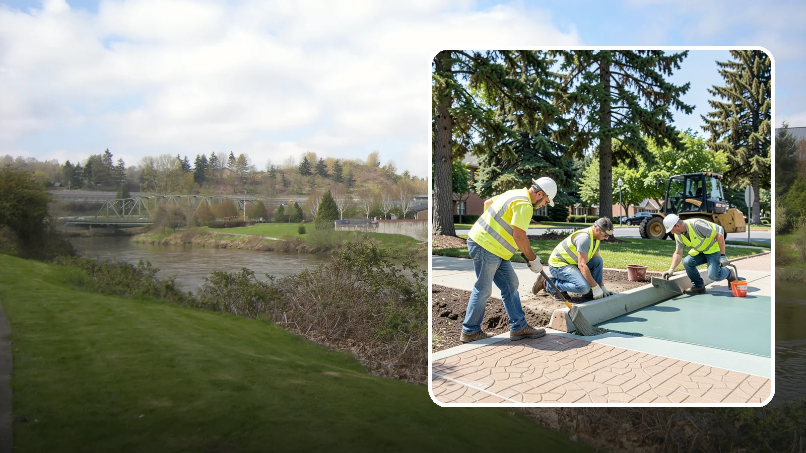 Decorative Concrete in Tukwila, King County, WA - We install stamped, colored, and exposed-aggregate concrete for plazas, crosswalks, and civic gathering spaces.