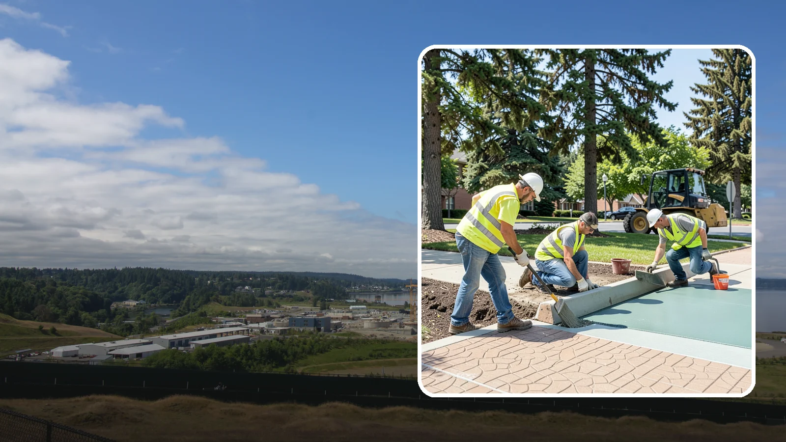 Decorative Concrete in University Place, Pierce County, WA - We install stamped, colored, and exposed-aggregate concrete for plazas, crosswalks, and civic gathering spaces.