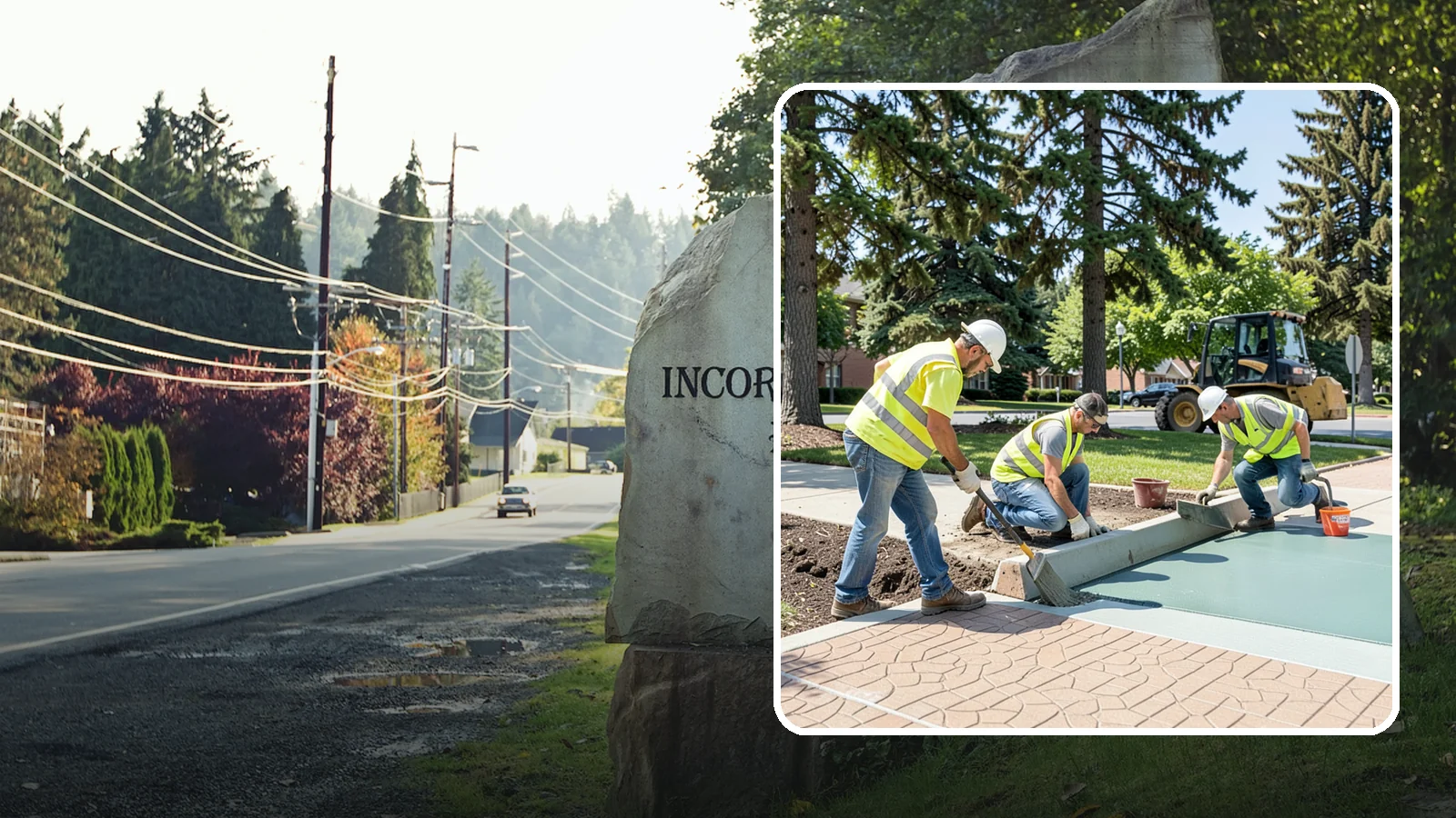 Decorative Concrete in Wilkeson, Pierce County, WA - We install stamped, colored, and exposed-aggregate concrete for plazas, crosswalks, and civic gathering spaces.