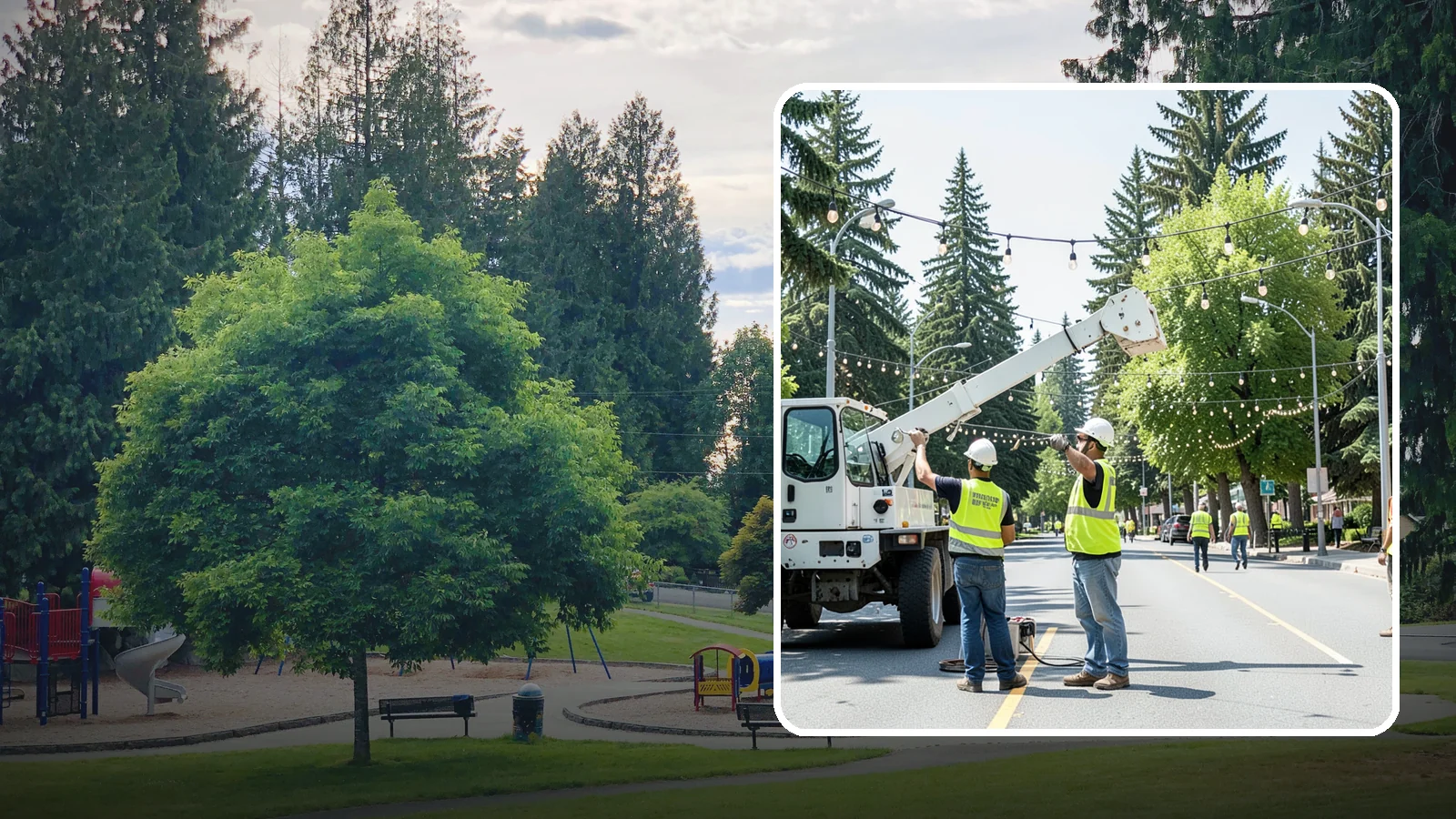 Decorative Lighting in Bonney Lake, Pierce County, WA - Installation and upkeep of accent and decorative lighting that enhances public plazas, trees, and landmarks.