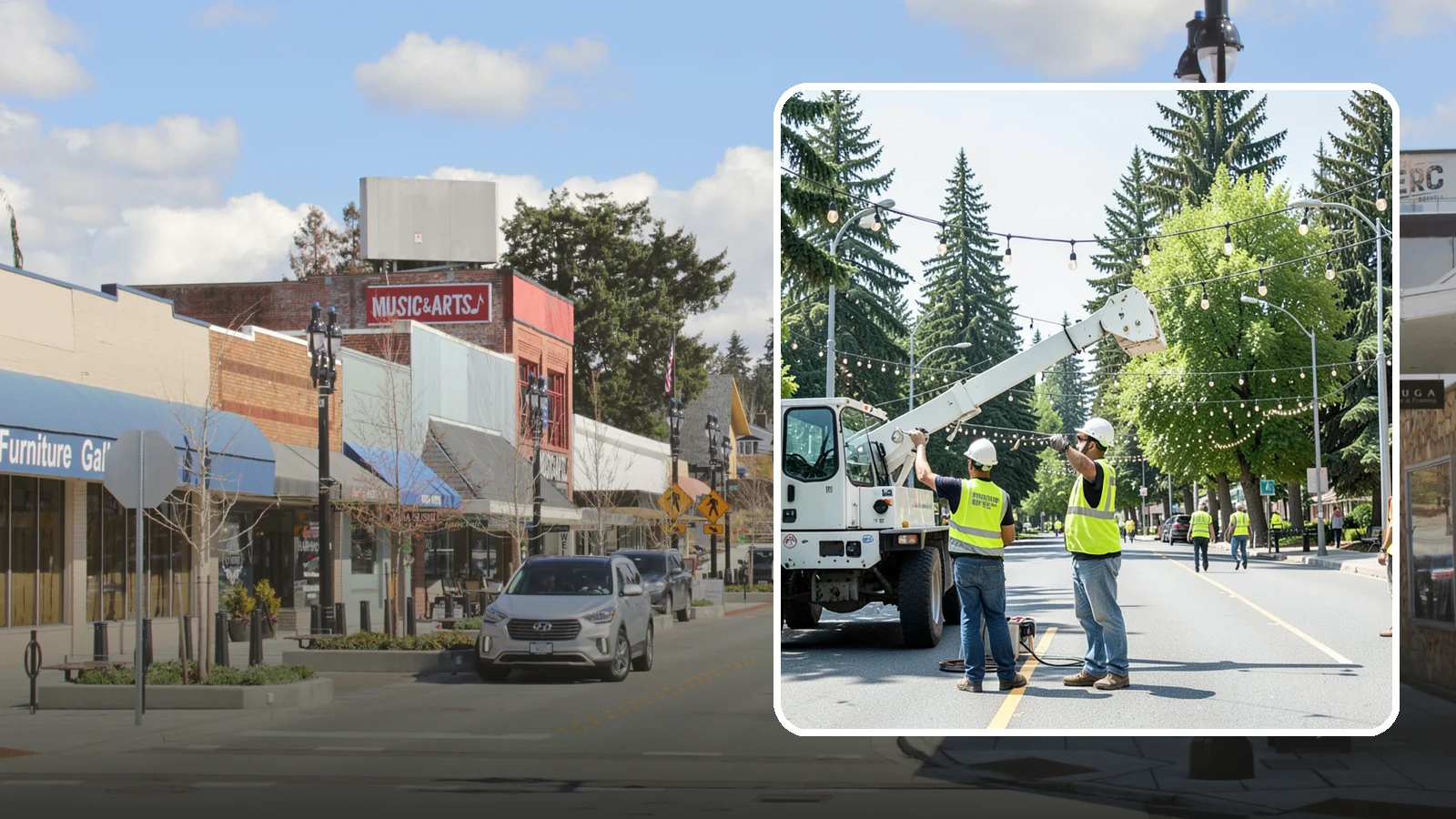 Decorative Lighting in Bothell, King County, WA - Installation and upkeep of accent and decorative lighting that enhances public plazas, trees, and landmarks.