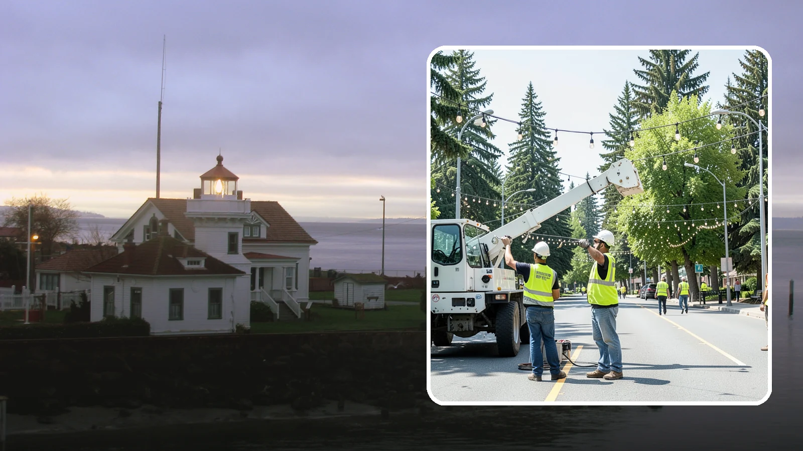 Decorative Lighting in Mukilteo, Snohomish County, WA - Installation and upkeep of accent and decorative lighting that enhances public plazas, trees, and landmarks.