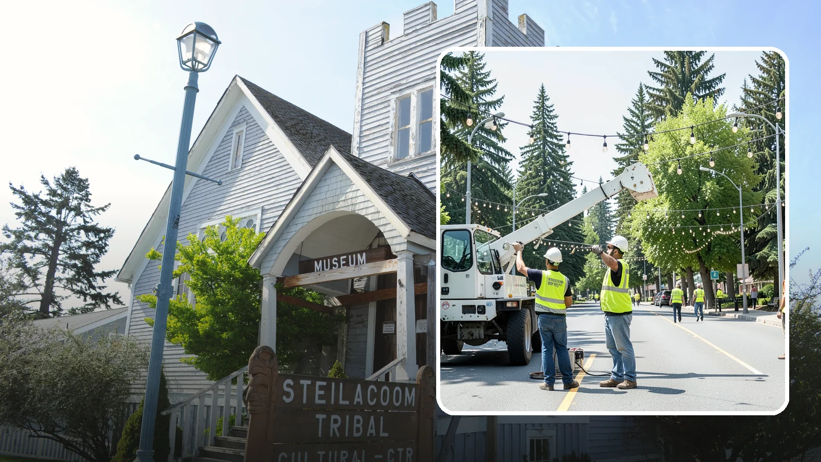 Decorative Lighting in Steilacoom, Pierce County, WA - Installation and upkeep of accent and decorative lighting that enhances public plazas, trees, and landmarks.
