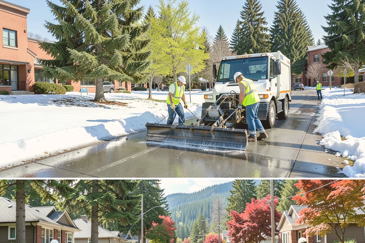 Deicing in Hunts Point, King County, WA - Deicing operations run through the winter months, activated for each freezing and ice event from late fall into early spring.
