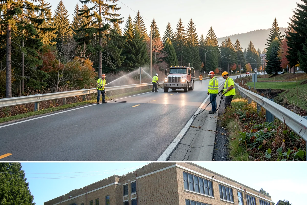 Deicing in Maple Valley, King County, WA - Deicing operations run through the winter months, activated for each freezing and ice event from late fall into early spring.