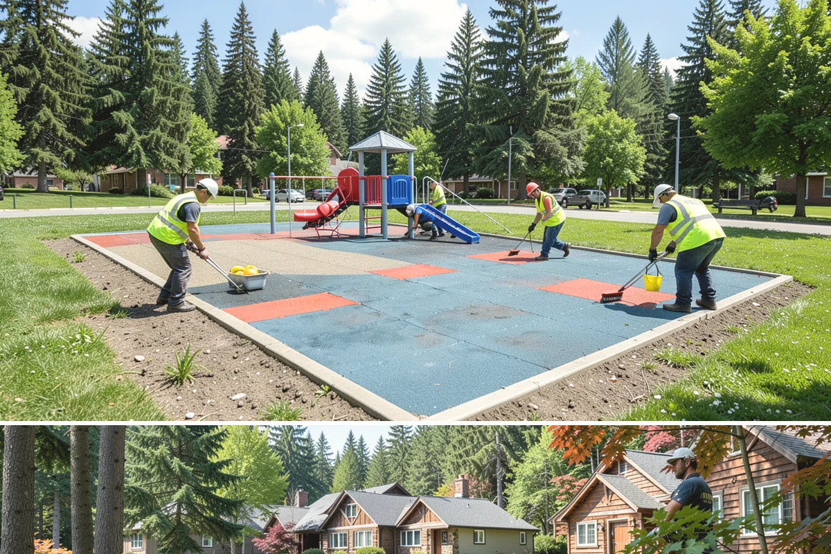 Detention Pond Maintenance in Edgewood, Pierce County, WA - Mowing and vegetation work occur in the dry summer months, while inlet and outlet inspections increase through the winter storm...