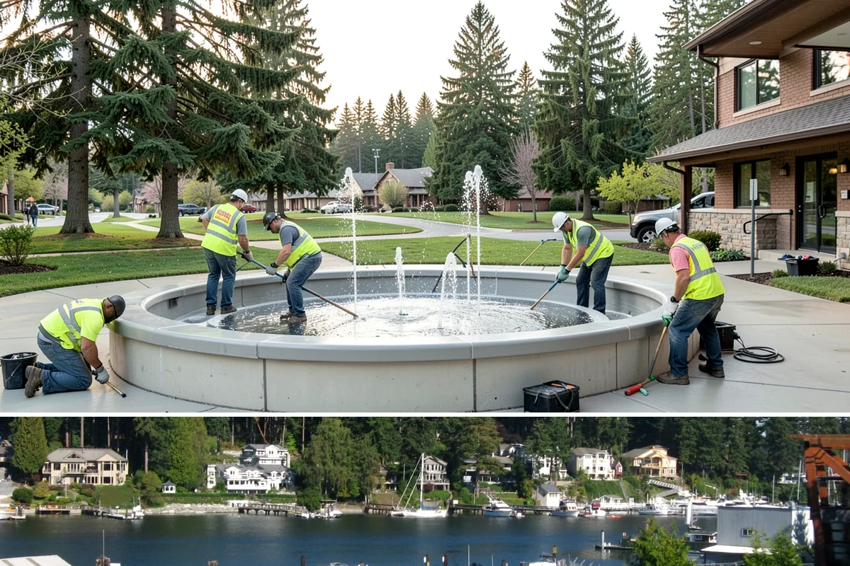 Detention Pond Maintenance in Gig Harbor, Pierce County, WA - Mowing and vegetation work occur in the dry summer months, while inlet and outlet inspections increase through the winter storm...
