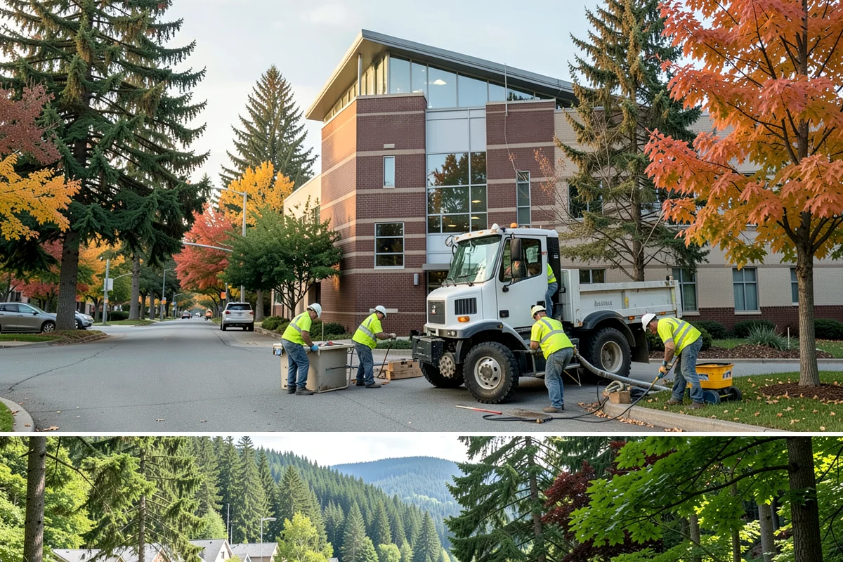 Detention Pond Maintenance in Lake Forest Park, King County, WA - Mowing and vegetation work occur in the dry summer months, while inlet and outlet inspections increase through the winter storm...