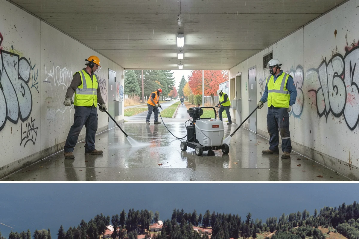 Detention Pond Maintenance in Lakewood, Pierce County, WA - Mowing and vegetation work occur in the dry summer months, while inlet and outlet inspections increase through the winter storm...