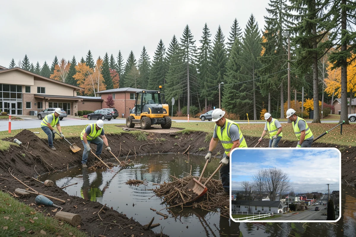 Detention Pond Maintenance in Langley, Island County, WA - Maintained storage volume and controlled release rates