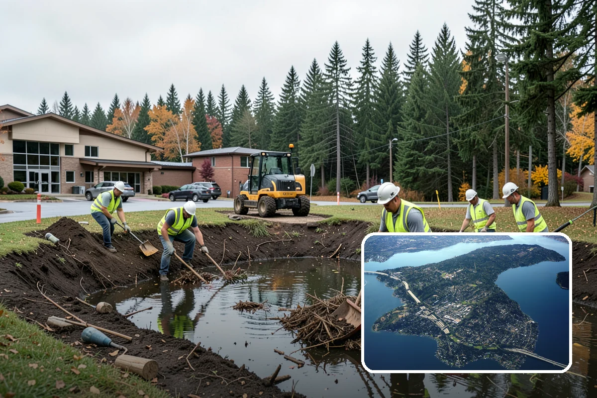 Detention Pond Maintenance in Mercer Island, King County, WA - Maintained storage volume and controlled release rates