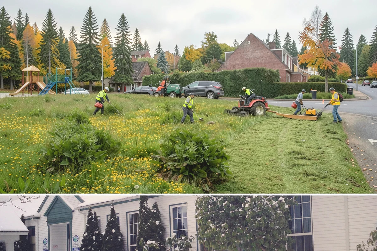 Detention Pond Maintenance in Pacific, King County, WA - Mowing and vegetation work occur in the dry summer months, while inlet and outlet inspections increase through the winter storm...