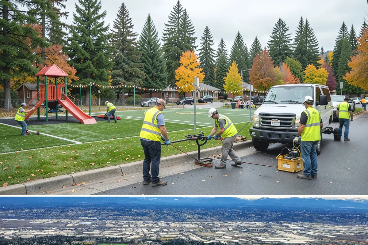 Detention Pond Maintenance in SeaTac, King County, WA - Mowing and vegetation work occur in the dry summer months, while inlet and outlet inspections increase through the winter storm...