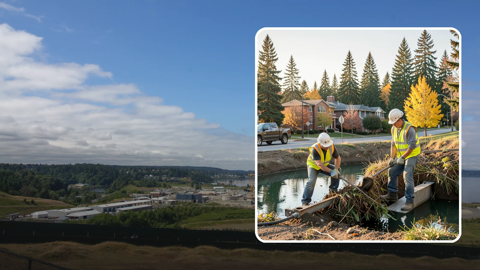 Detention Pond Maintenance in University Place, Pierce County, WA - Vegetation, sediment, and outlet upkeep that keeps detention ponds storing and releasing runoff correctly.