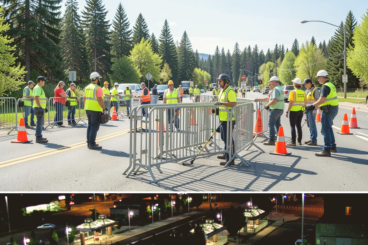 Detour Signage Setup in Auburn, King County, WA - Detour signing accompanies the summer roadwork season and is deployed rapidly for winter storm closures.