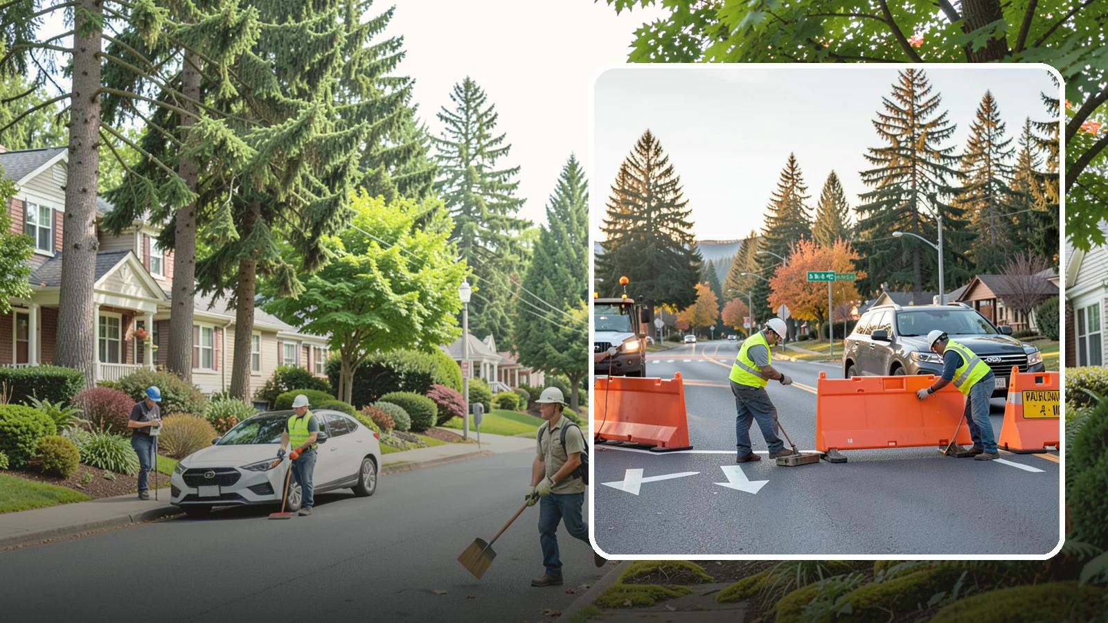 Detour Signage Setup in Beaux Arts Village, King County, WA - Detour signage setup routes the traveling public safely around road closures and construction.