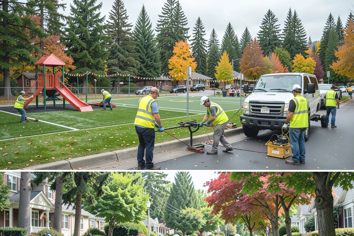Detour Signage Setup in Beaux Arts Village, King County, WA - Detour signing accompanies the summer roadwork season and is deployed rapidly for winter storm closures.