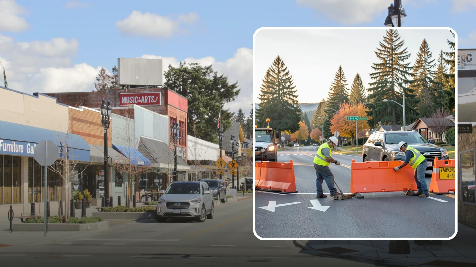 Detour Signage Setup in Bothell, King County, WA - Detour signage setup routes the traveling public safely around road closures and construction.