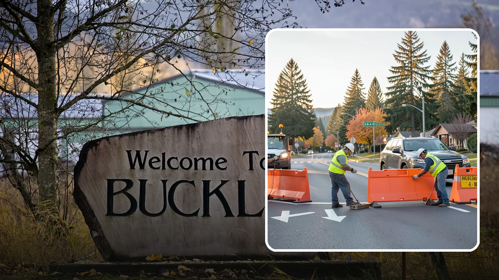 Detour Signage Setup in Buckley, Pierce County, WA - Detour signage setup routes the traveling public safely around road closures and construction.