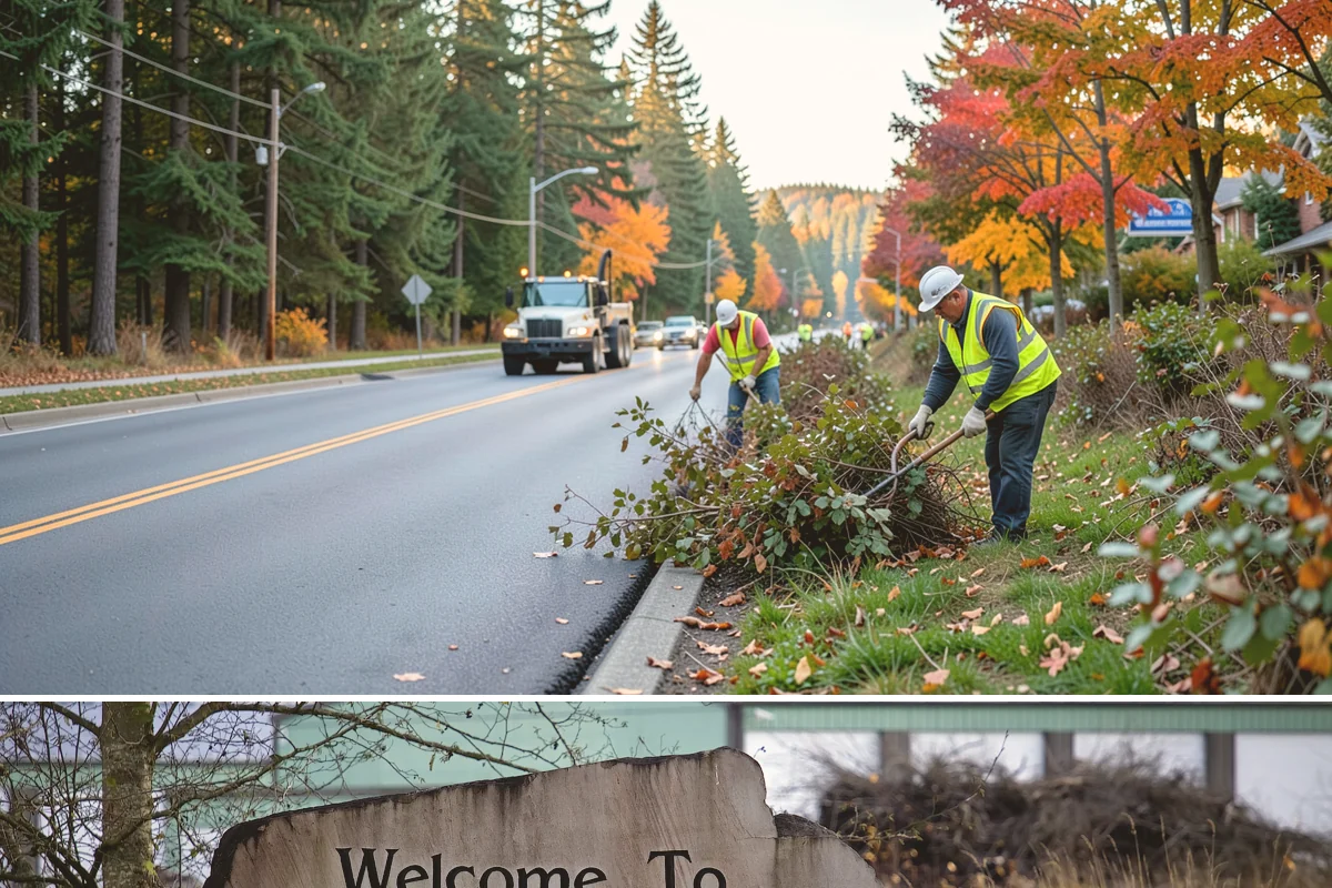 Detour Signage Setup in Buckley, Pierce County, WA - Detour signing accompanies the summer roadwork season and is deployed rapidly for winter storm closures.