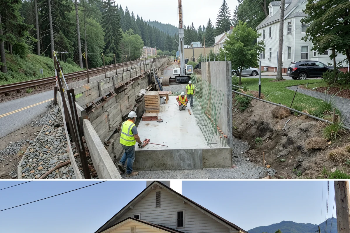Detour Signage Setup in Concrete, Skagit County, WA - Detour signing accompanies the summer roadwork season and is deployed rapidly for winter storm closures.