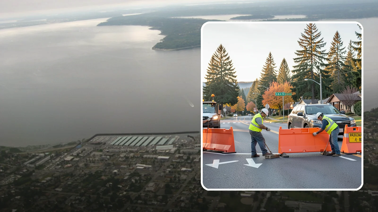 Detour Signage Setup in Des Moines, King County, WA - Detour signage setup routes the traveling public safely around road closures and construction.
